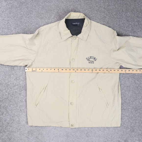 VTG 90s Nautica Snap Large Beige Long Sleeve Collared Windbreaker Jacket - Picture 4 of 15